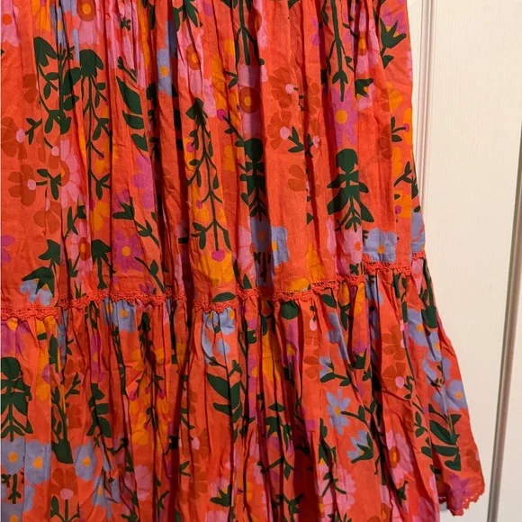 JessaKae Floral Tiered Maxi Dress NWT Orange Pink Cottagecore Size M - Picture 6 of 8